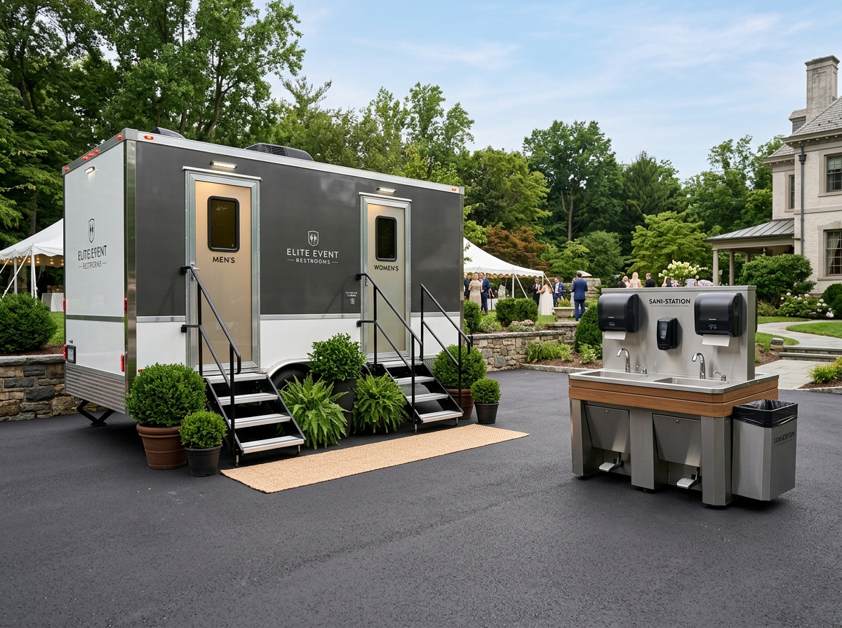 Luxury mobile restroom trailer rental